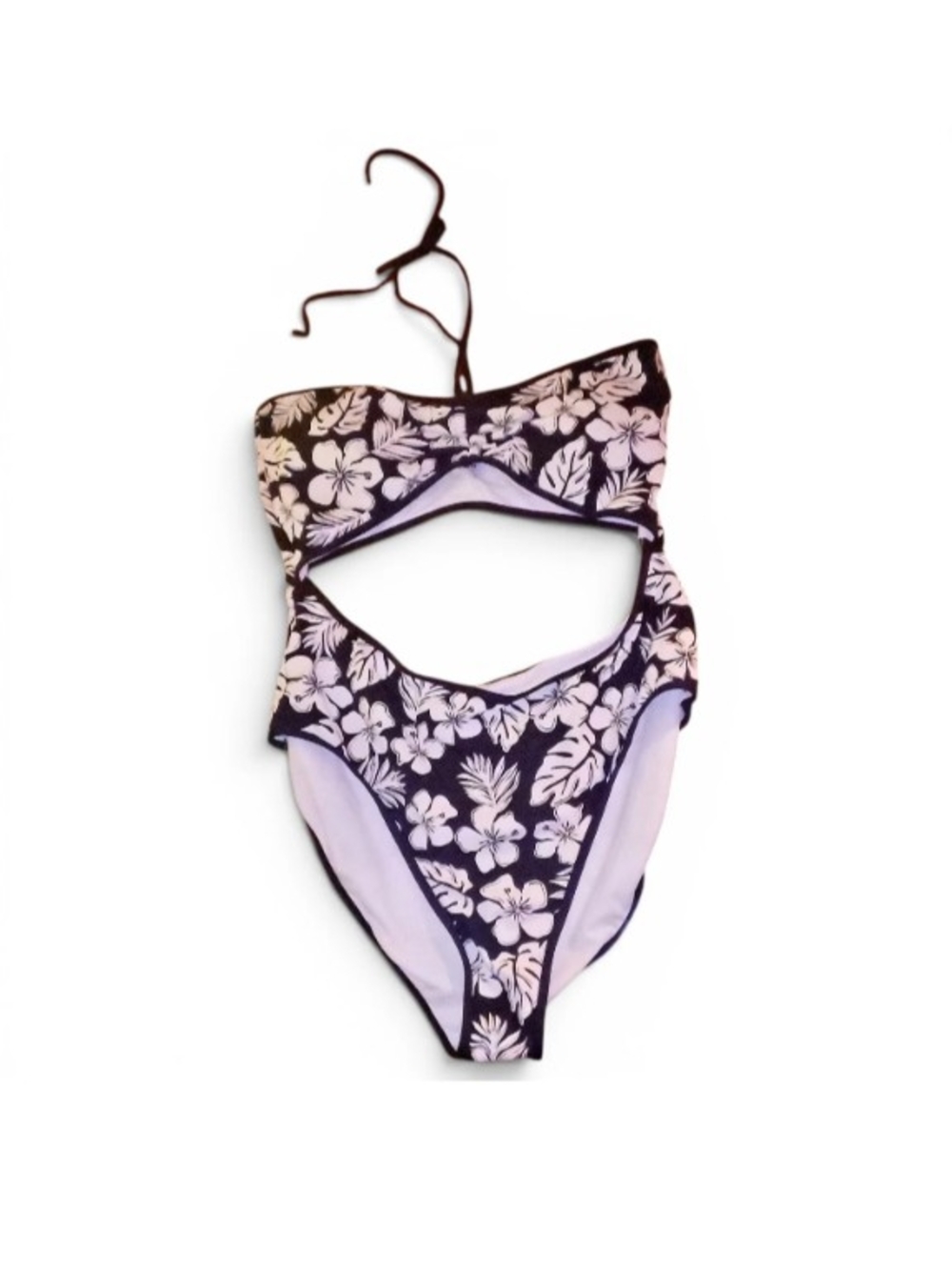 Ardene Navy & White Floral Cutout One-Piece Swimsuit